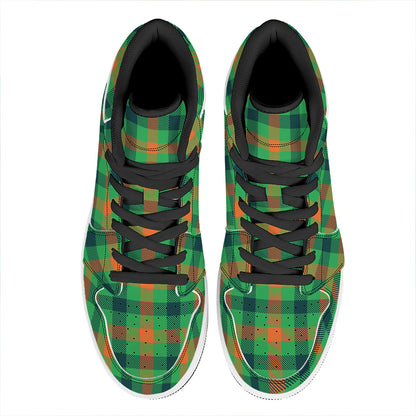 Saint Patrick's Day Buffalo Plaid Print High Top Leather Sneakers