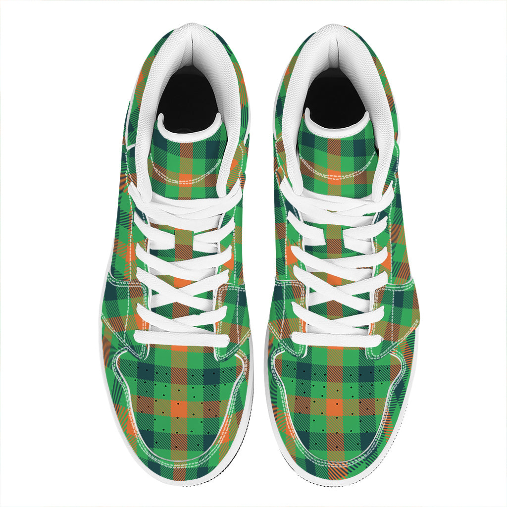 Saint Patrick's Day Buffalo Plaid Print High Top Leather Sneakers