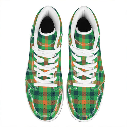 Saint Patrick's Day Buffalo Plaid Print High Top Leather Sneakers