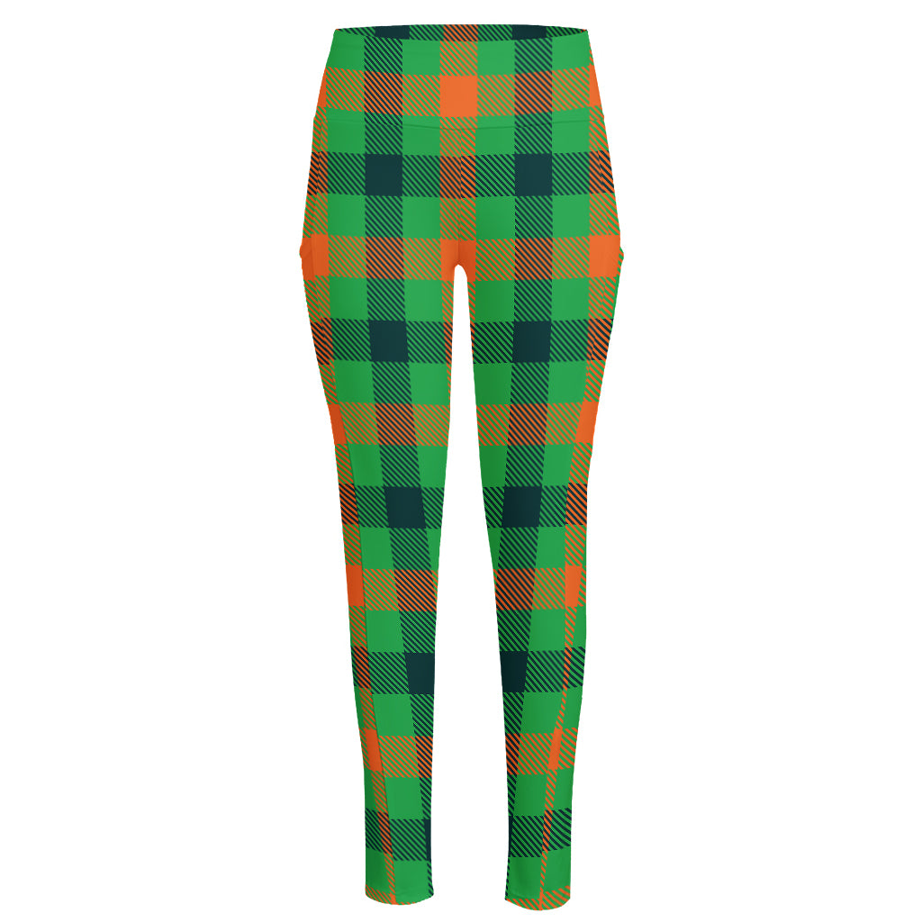 Saint Patrick's Day Buffalo Plaid Print High-Waisted Pocket Leggings