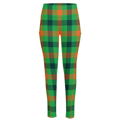 Saint Patrick's Day Buffalo Plaid Print High-Waisted Pocket Leggings
