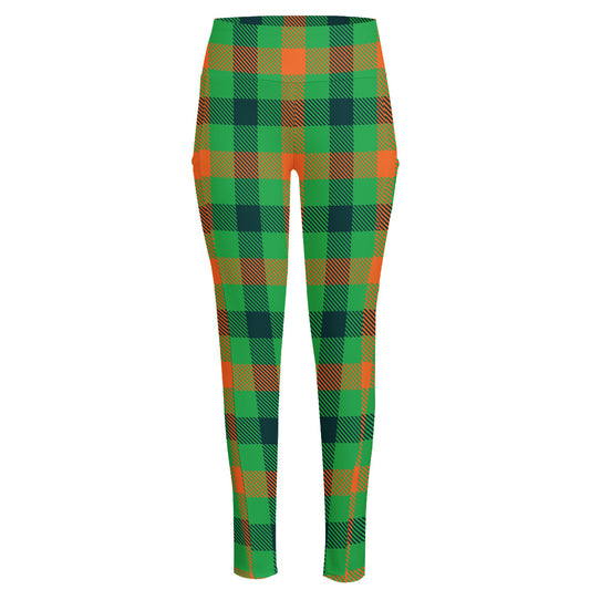 Saint Patrick's Day Buffalo Plaid Print High-Waisted Pocket Leggings