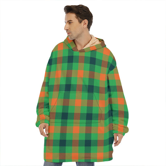 Saint Patrick's Day Buffalo Plaid Print Hoodie Blanket