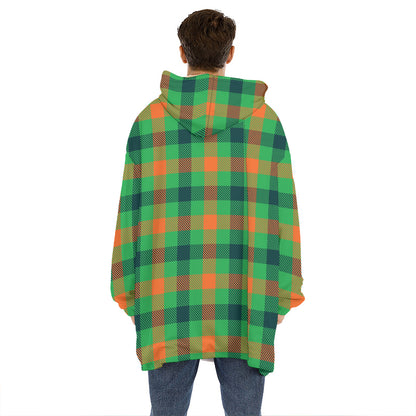 Saint Patrick's Day Buffalo Plaid Print Hoodie Blanket