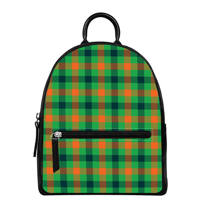 Saint Patrick's Day Buffalo Plaid Print Leather Backpack