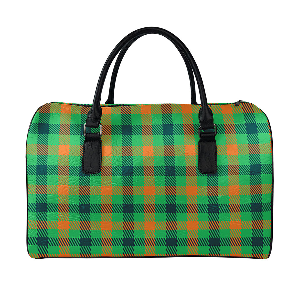 Saint Patrick's Day Buffalo Plaid Print Leather Duffle Bag