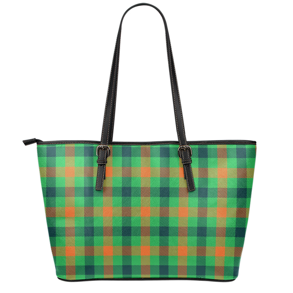Saint Patrick's Day Buffalo Plaid Print Leather Tote Bag