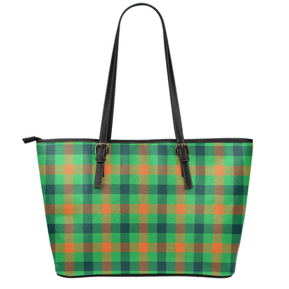 Saint Patrick's Day Buffalo Plaid Print Leather Tote Bag