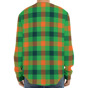 Saint Patrick's Day Buffalo Plaid Print Long Sleeve Baseball Jersey