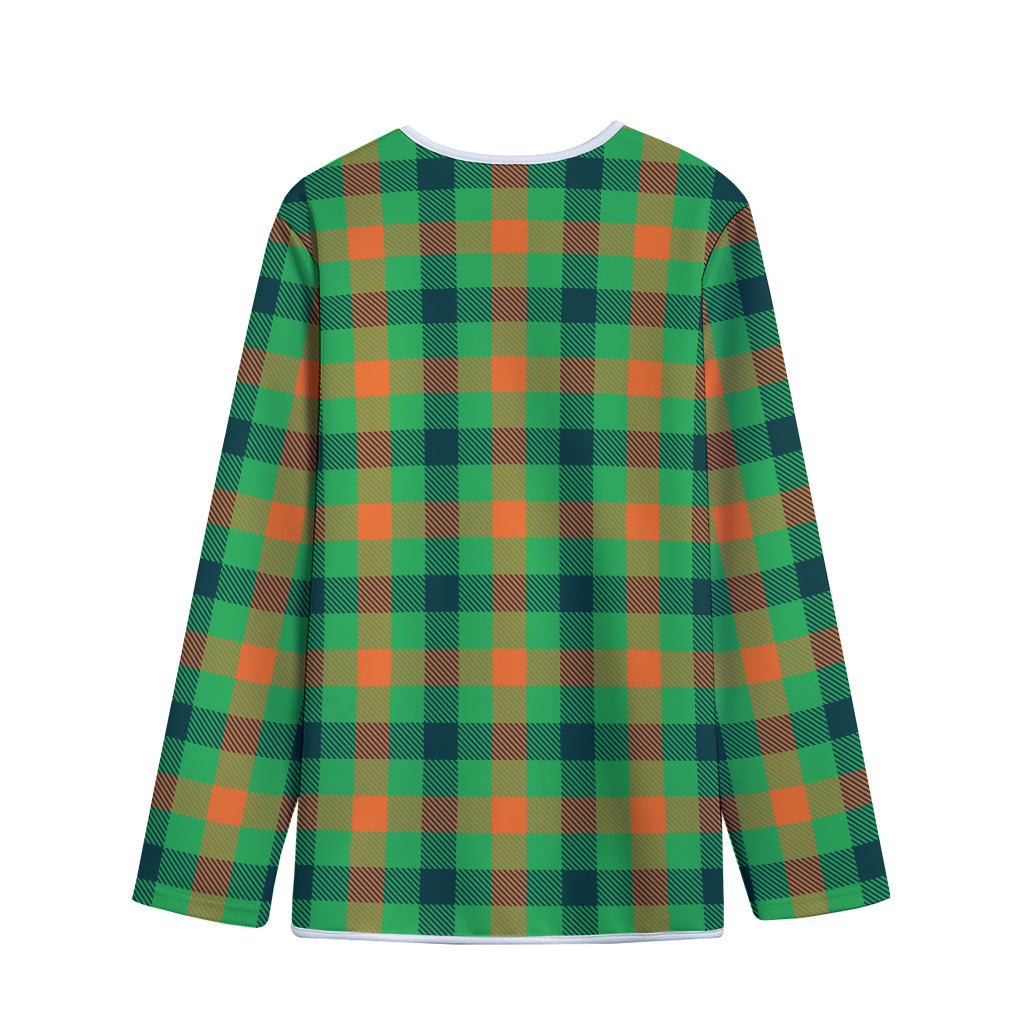 Saint Patrick's Day Buffalo Plaid Print Long Sleeve Short Coat