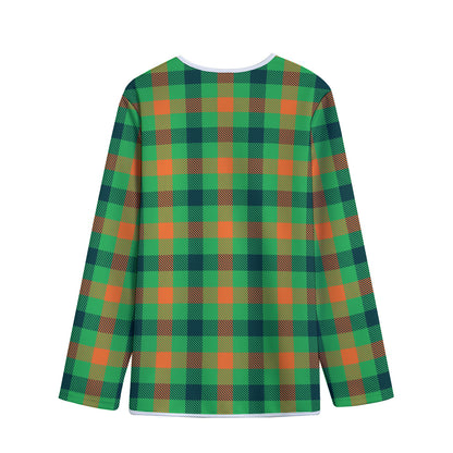 Saint Patrick's Day Buffalo Plaid Print Long Sleeve Short Coat