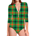 Saint Patrick's Day Buffalo Plaid Print Long Sleeve Swimsuit