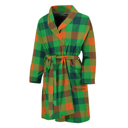 Saint Patrick's Day Buffalo Plaid Print Men's Bathrobe