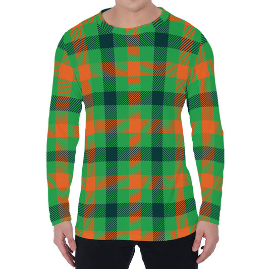 Saint Patrick's Day Buffalo Plaid Print Men's Long Sleeve T-Shirt