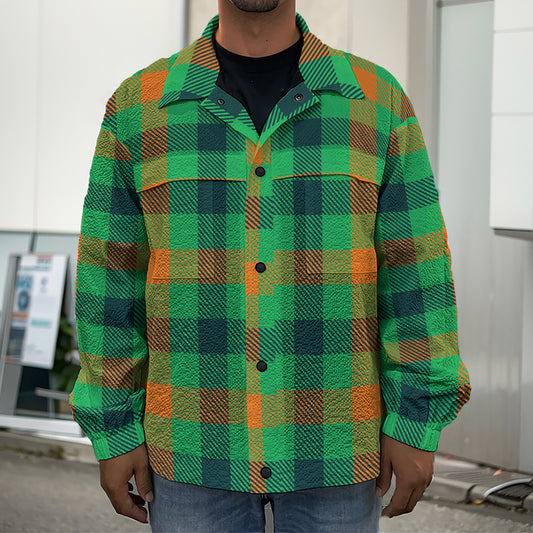 Saint Patrick's Day Buffalo Plaid Print Men's Shirt Jacket