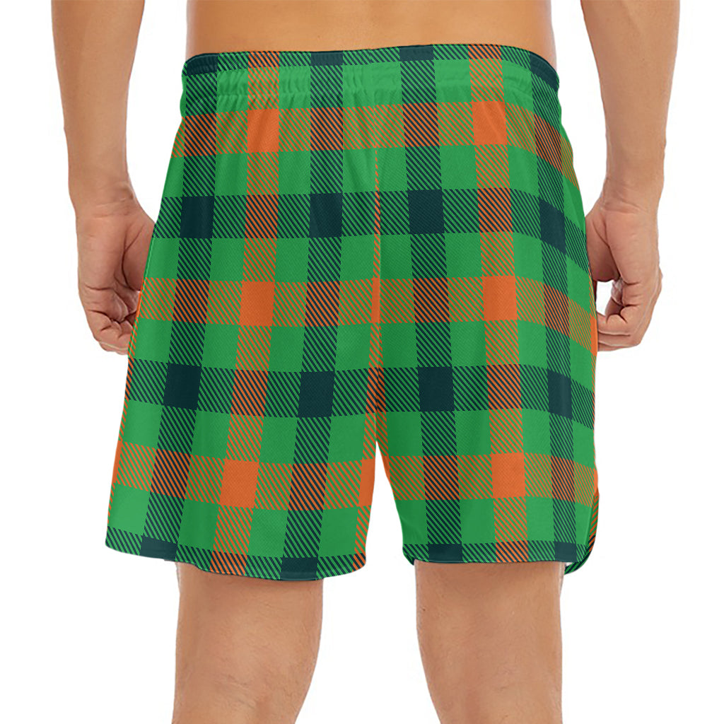 Saint Patrick's Day Buffalo Plaid Print Men's Split Running Shorts
