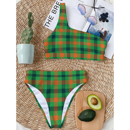Saint Patrick's Day Buffalo Plaid Print One Shoulder Bikini Top