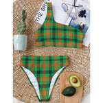 Saint Patrick's Day Buffalo Plaid Print One Shoulder Bikini Top