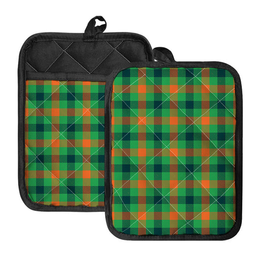 Saint Patrick's Day Buffalo Plaid Print Pot Holders With Pocket