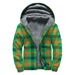 Saint Patrick's Day Buffalo Plaid Print Sherpa Lined Zip Up Hoodie