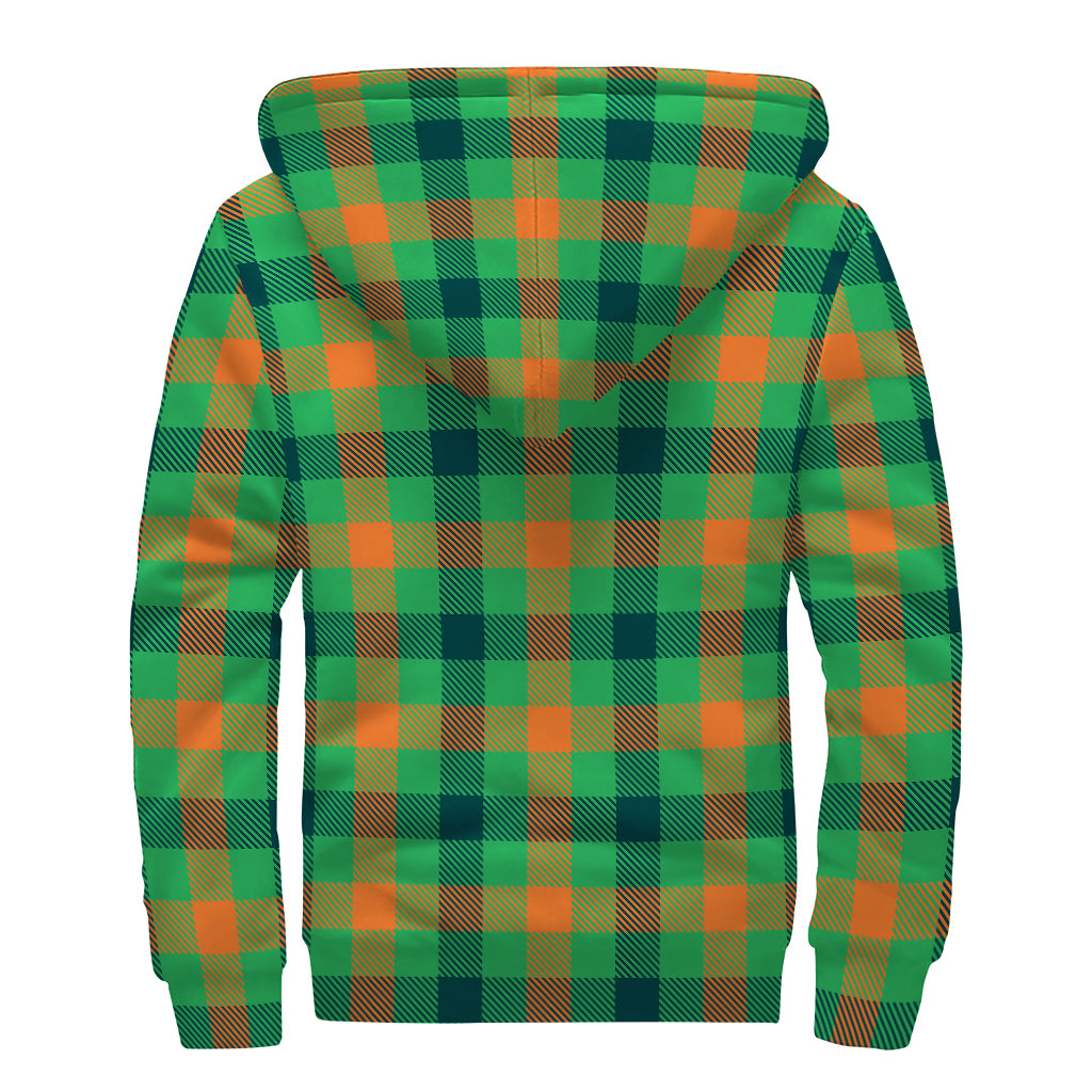 Saint Patrick's Day Buffalo Plaid Print Sherpa Lined Zip Up Hoodie