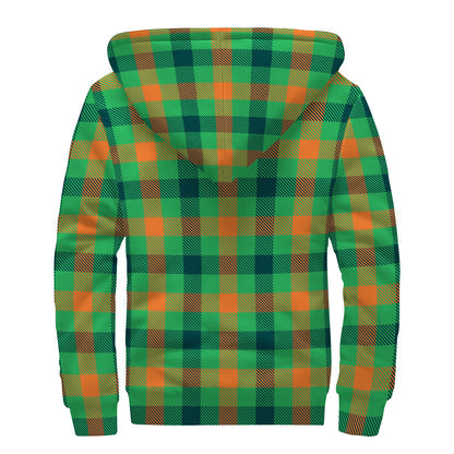 Saint Patrick's Day Buffalo Plaid Print Sherpa Lined Zip Up Hoodie