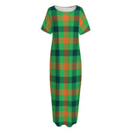 Saint Patrick's Day Buffalo Plaid Print Short Sleeve Long Nightdress