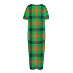 Saint Patrick's Day Buffalo Plaid Print Short Sleeve Long Nightdress