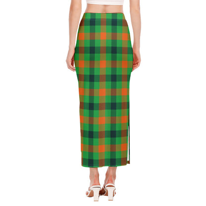 Saint Patrick's Day Buffalo Plaid Print Side Slit Maxi Skirt