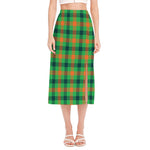 Saint Patrick's Day Buffalo Plaid Print Side Slit Midi Skirt