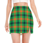Saint Patrick's Day Buffalo Plaid Print Side Slit Mini Skirt