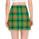Saint Patrick's Day Buffalo Plaid Print Side Slit Mini Skirt