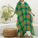 Saint Patrick's Day Buffalo Plaid Print Silk V-Neck Kaftan Dress