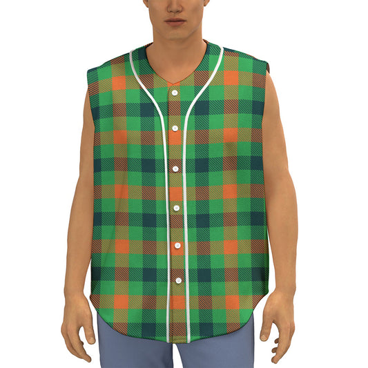 Saint Patrick's Day Buffalo Plaid Print Sleeveless Baseball Jersey