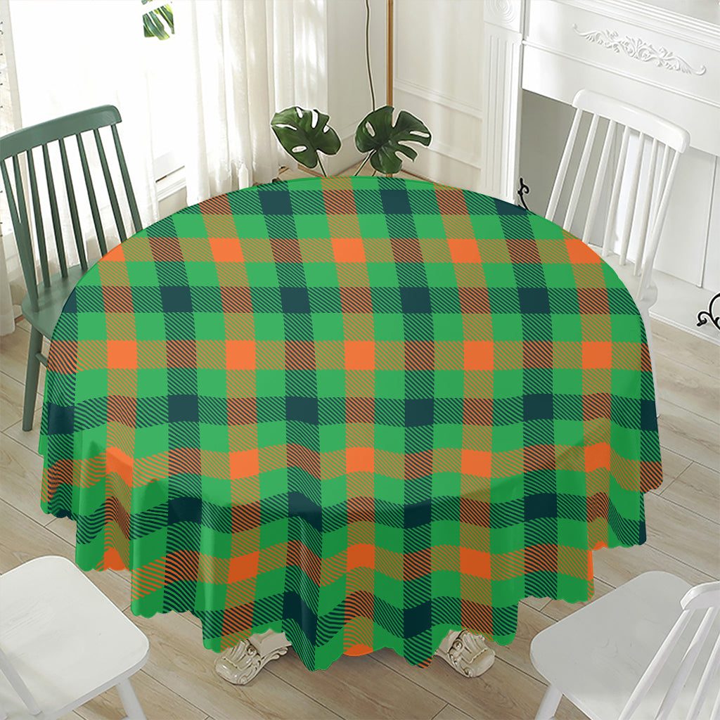 Saint Patrick's Day Buffalo Plaid Print Waterproof Round Tablecloth