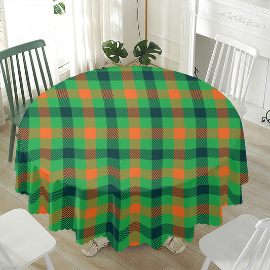 Saint Patrick's Day Buffalo Plaid Print Waterproof Round Tablecloth