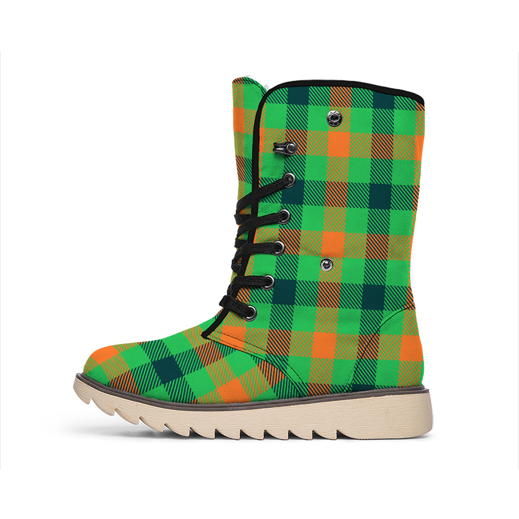 Saint Patrick's Day Buffalo Plaid Print Winter Boots