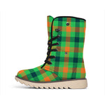 Saint Patrick's Day Buffalo Plaid Print Winter Boots
