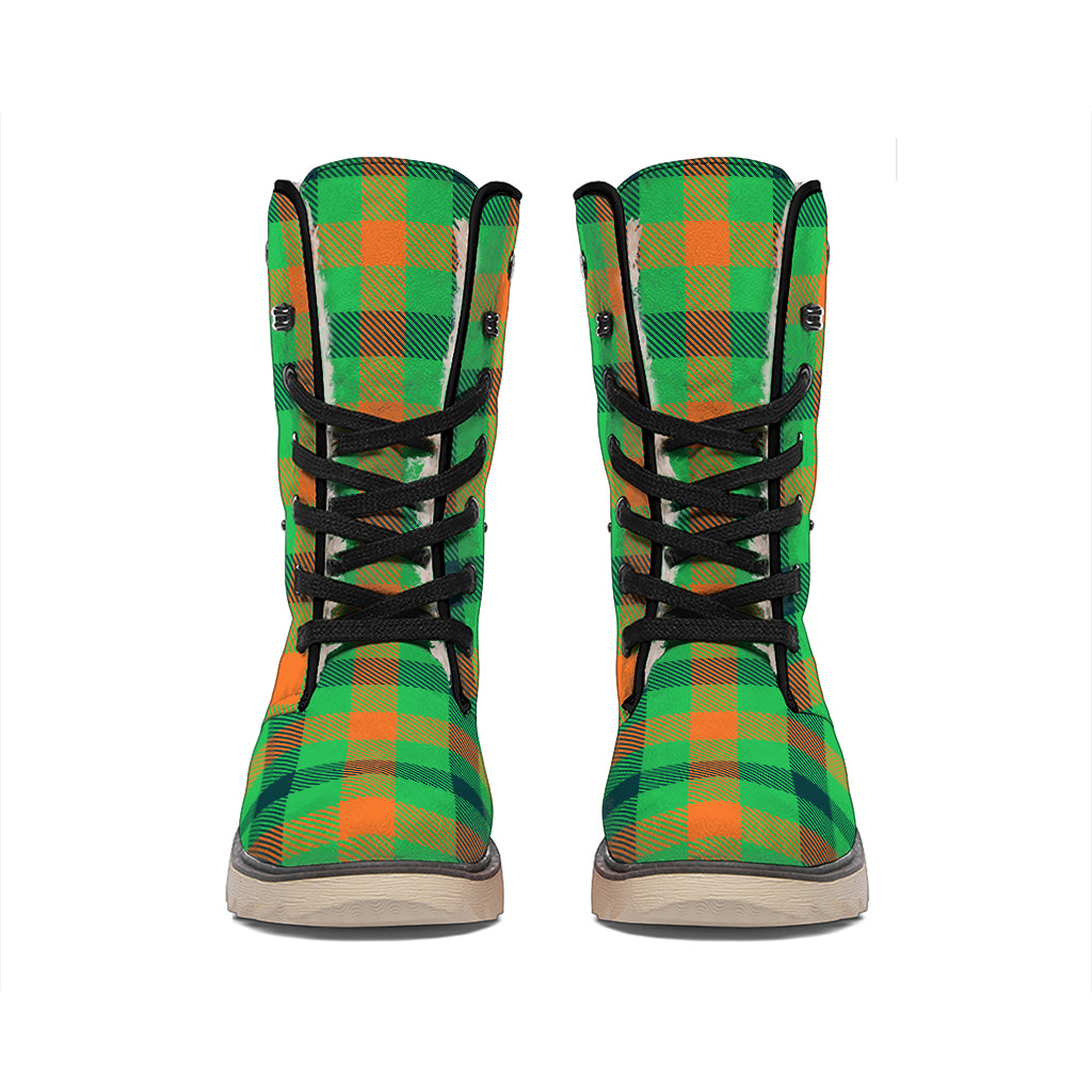 Saint Patrick's Day Buffalo Plaid Print Winter Boots