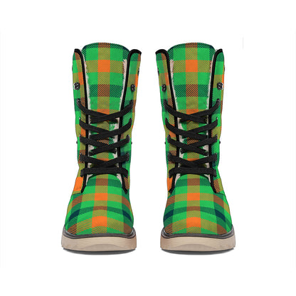 Saint Patrick's Day Buffalo Plaid Print Winter Boots