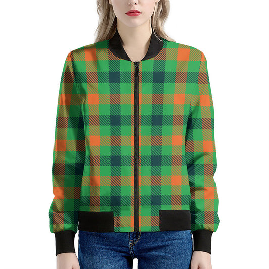 Saint Patrick's Day Buffalo Plaid Print Women's Bomber Jacket