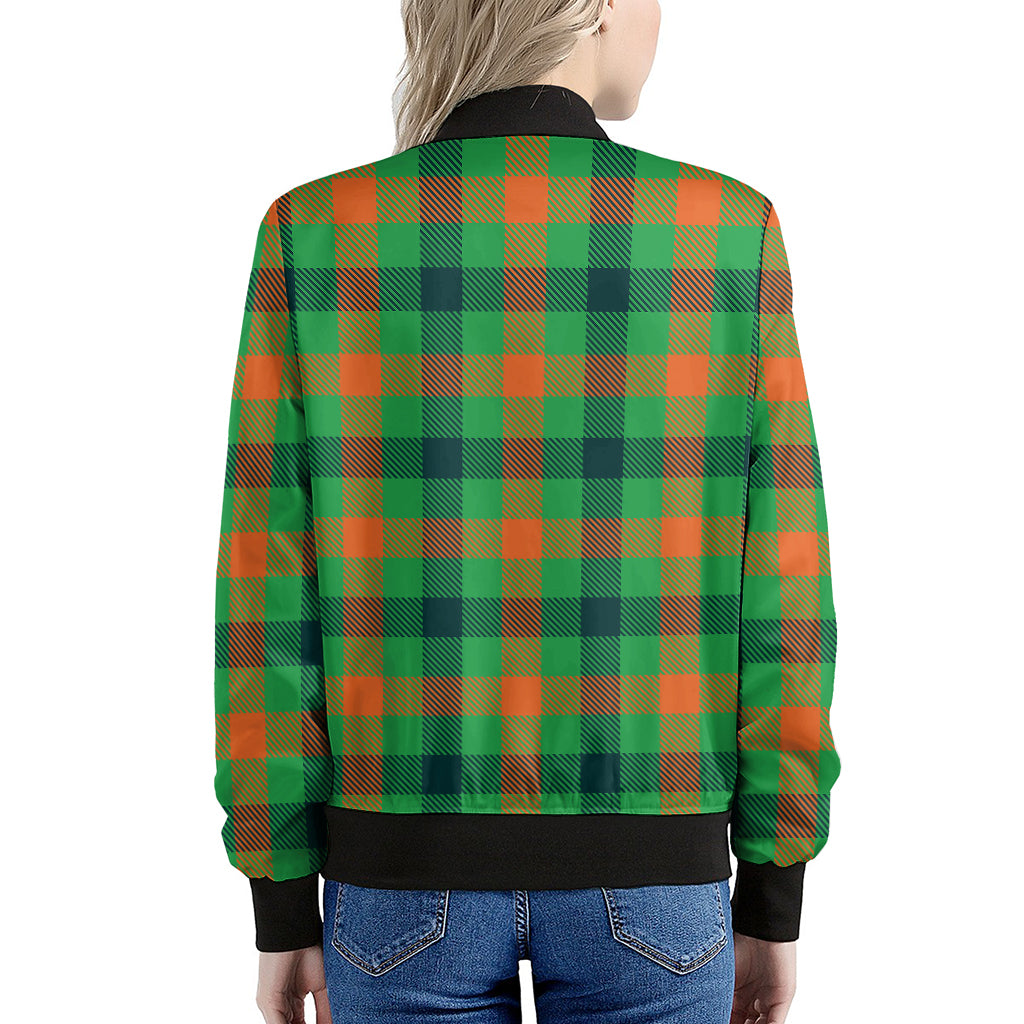 Saint Patrick's Day Buffalo Plaid Print Women's Bomber Jacket