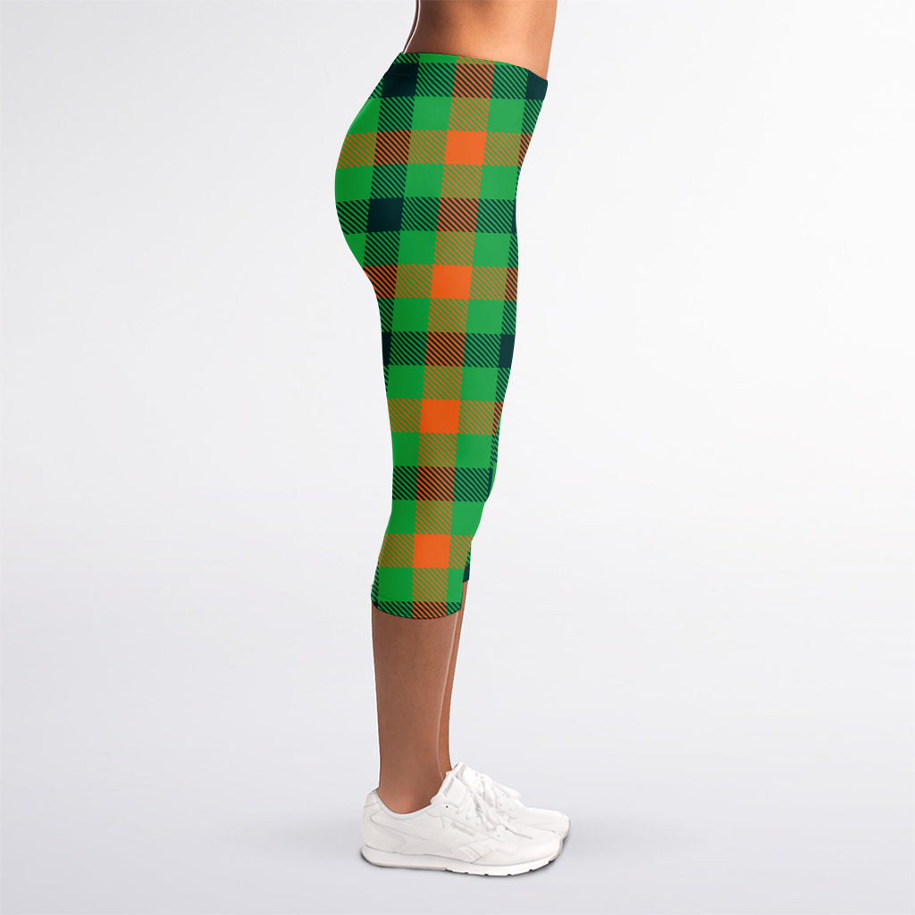 Saint Patrick's Day Buffalo Plaid Print Women's Capri Leggings