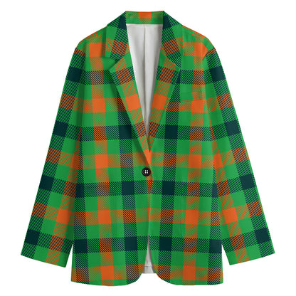 Saint Patrick's Day Buffalo Plaid Print Women's Cotton Blazer