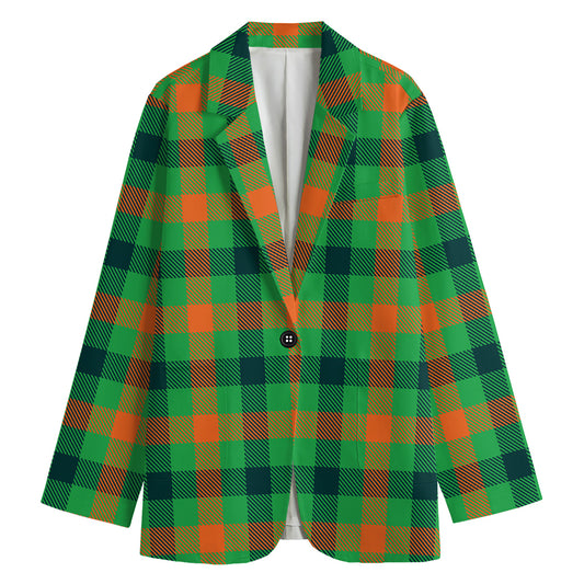 Saint Patrick's Day Buffalo Plaid Print Women's Cotton Blazer