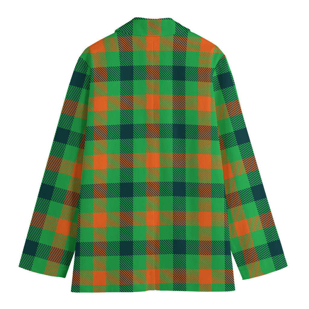 Saint Patrick's Day Buffalo Plaid Print Women's Cotton Blazer
