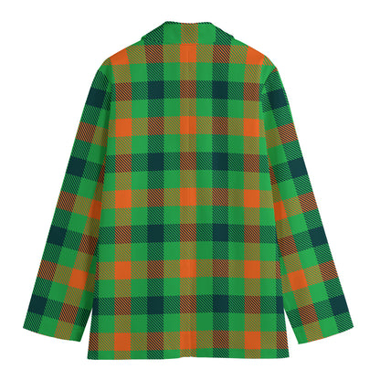 Saint Patrick's Day Buffalo Plaid Print Women's Cotton Blazer
