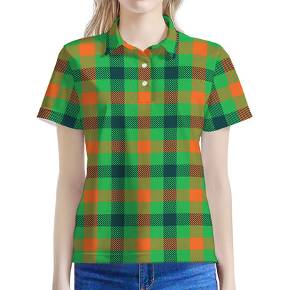 Saint Patrick's Day Buffalo Plaid Print Women's Polo Shirt