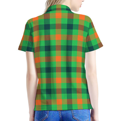 Saint Patrick's Day Buffalo Plaid Print Women's Polo Shirt