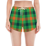 Saint Patrick's Day Buffalo Plaid Print Women's Split Running Shorts
